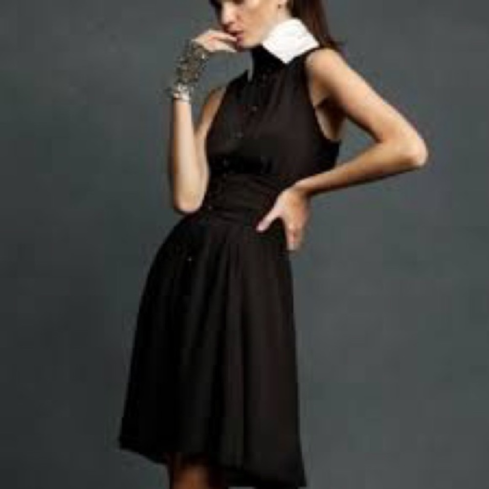 Macy's Black Sleeveless Mini Dress with White Collar